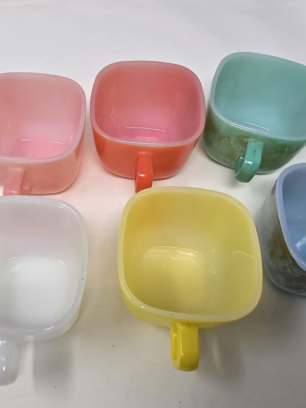 Vintage 1950s Glasbake Milk Glass Square Mugs - Set of 6 Rainbow Colors
